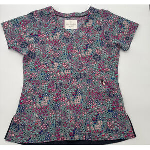 Vera Bradley Gray Floral Short Sleeve Scrub Top Size S